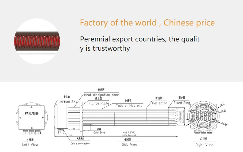 DN100 2.5kw Water Oil Gas Tubular Immersion Flanged Type Boiler Circulation Process Heater for Industrial